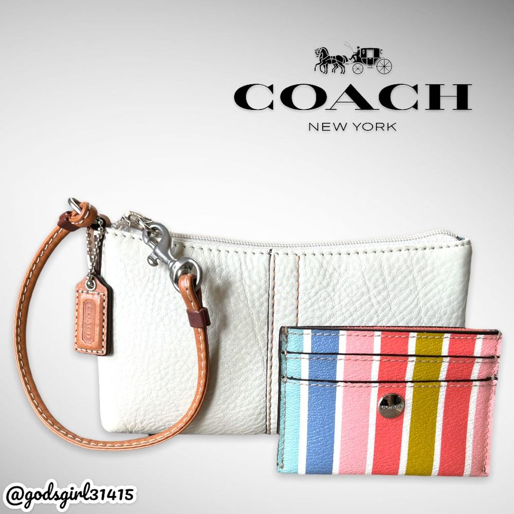 Vintage Coach Chelsea Pebble Leather Wristlet & Coach Striped Card Case